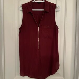 Sleeveless Burgundy Zip-Front Blouse